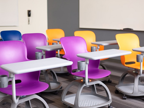 close-up of ergonomic chairs for students