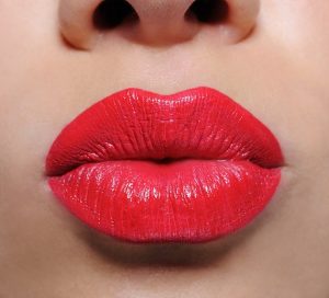 Bright lipstick on lips