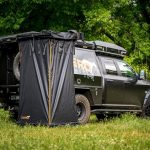 overland shower tent on the car