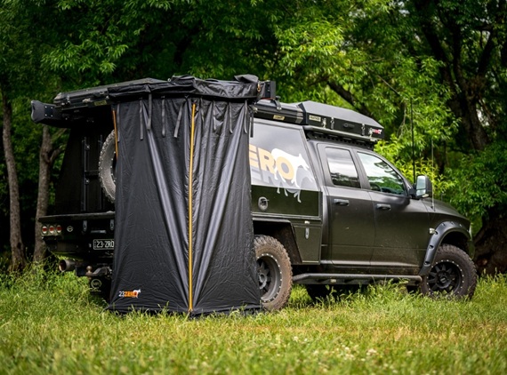 overland shower tent on the car